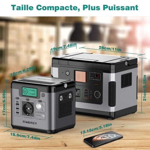 SWAREY S500 Bärbar Generator 220V Kraftfull kraftstation 518Wh 144000mAh Reservkraft Ministorlek grå
