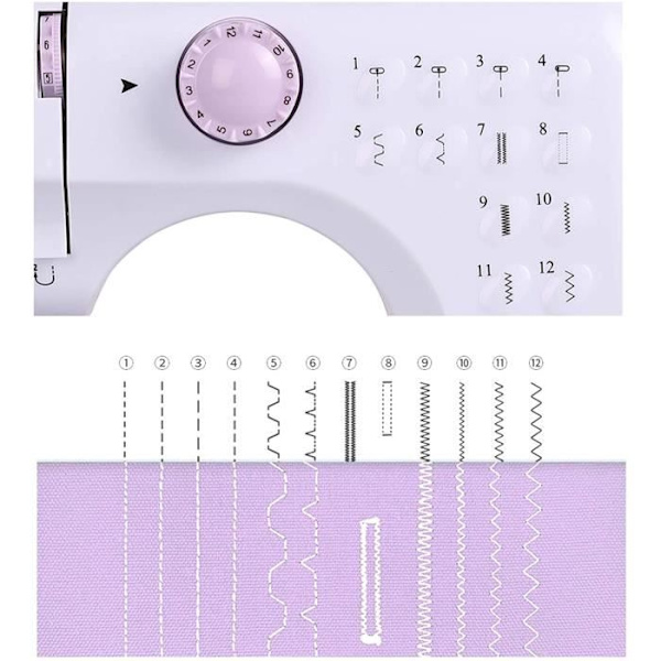 Elektrisk symaskin, mini bärbar symaskin, multifunktions symaskin med 12 trådsömmar