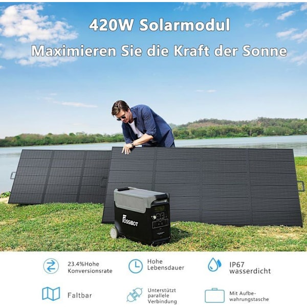 FOSSiBOT 3600W Kraftstation med 2X Solpanel 420W Utomhusbatteri 220V LiFePO4 Snabbladdning 57Kg