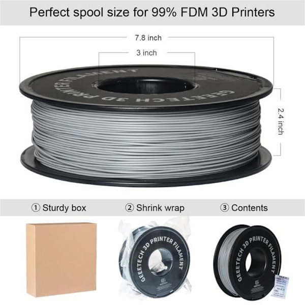 PLA Filament Grå 1,75 mm 1 kg ledning til 3D-printer, 2,2 LBS 1 kg 1 spole 0,02 mm høj præcision