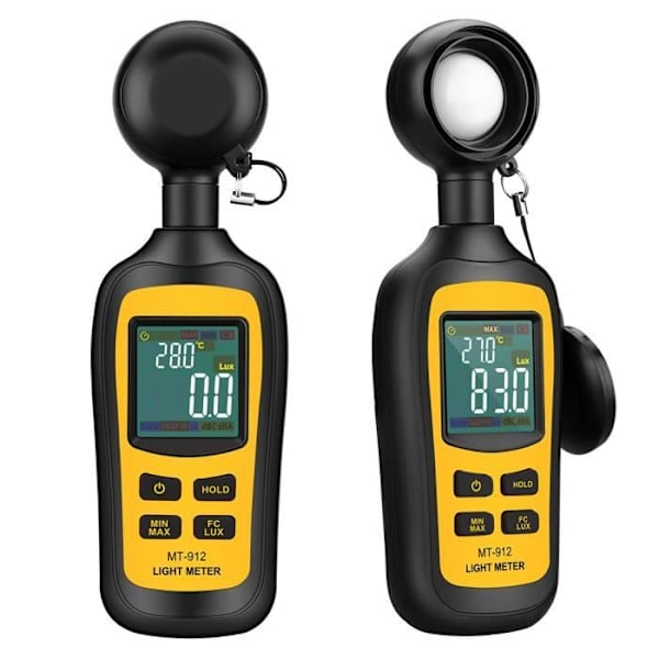 2st Luxmeter Digital Tester Ljusstyrka Mätare Bärbar Mätare för Omgivningstemperatur 200,000 Lux LCD-skärm svart och gult