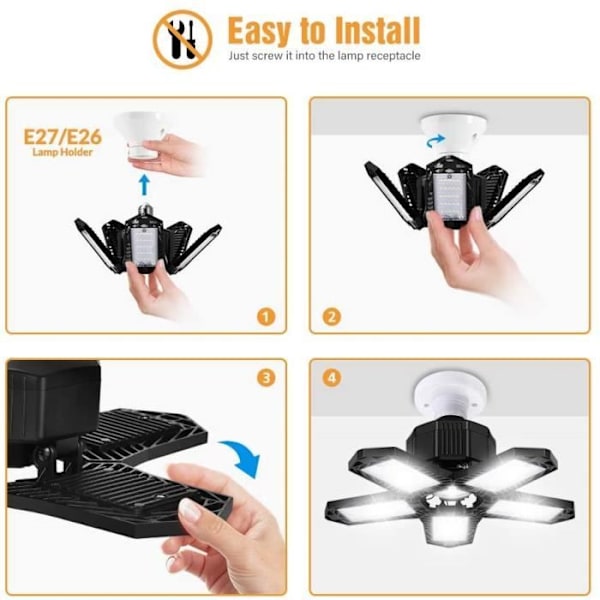 Garagebelysning - LED - 80W - 15000 lumen - Deformbar - E27/E26 - 360°