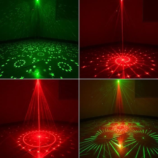 SWAREY Professional UV Disco Lights 8 Huller RGB Laser Blå Rød Grøn USB Scenelampe til fest, Halloween jul sort