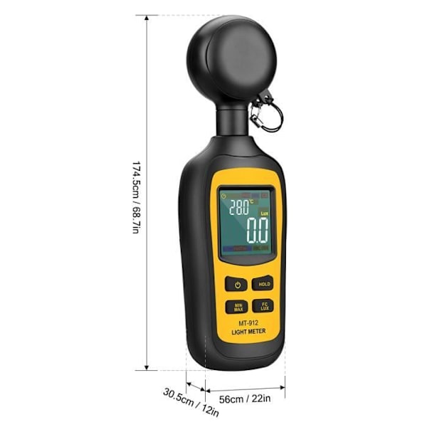 Digital Luxmeter Tester Lysstyrkemåling Lysmåler Omgivelsestemperaturmåler 200.000 Lux 4-cifret LCD-farveskærm svart och gult