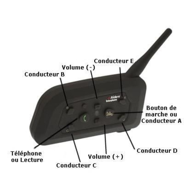 2-delat kit 1 km motorcykel intercom (max. 6 personer via Bluetooth)