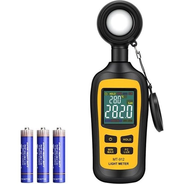 Digital Luxmeter Tester Lysstyrkemåling Lysmåler Omgivelsestemperaturmåler 200.000 Lux 4-cifret LCD-farveskærm svart och gult