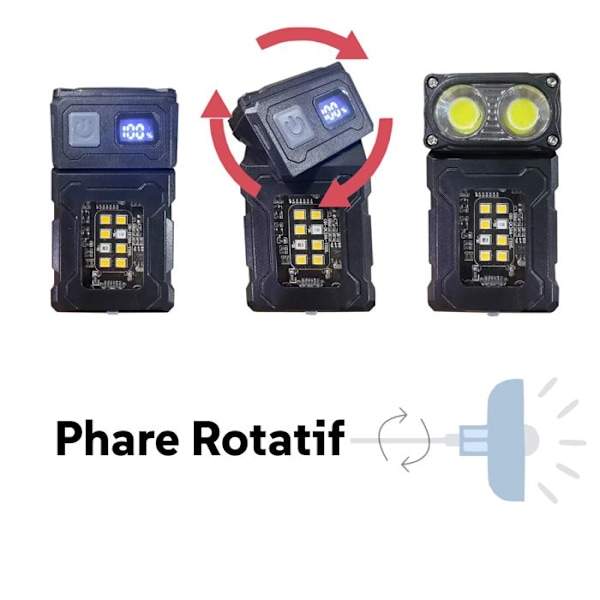 Uppladdningsbar ficklampa 1200mAh multifunktionell med stroboskopljus och bakre klämma.
