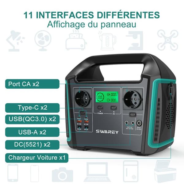 SWAREY Bärbar Elgenerator 1000W med Fällbara Solpaneler 4 paneler 220V Utgång AC/USB/Typ-C/QC 3.0