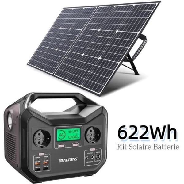 BEAUDENS Portable Solar Generator 600W (1200W Peak) med 100W Solar Panel Generator Kit 28800mAh resebatteri