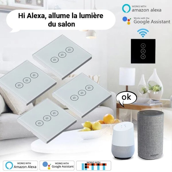 4st ljusbrytare, WiFi-ansluten Smart Bulb Switch, Alexa och Google Home Connected Blinds