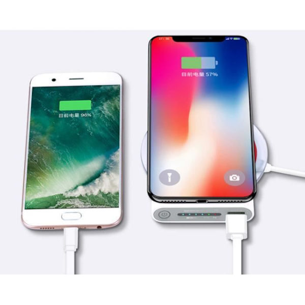 3 i 1 Qi trådløs oplader 10000mAh Power Bank Support iPhone, iPad, iPod, Samsung, HTC, Xiaomi Svart