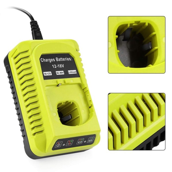 Universel Oplader - Ryobi - 12V-18V - Hurtigopladning - 3A - Flere Beskyttelser Grön