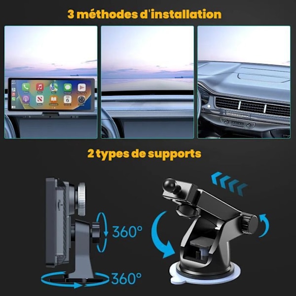SWAREY Autoradio 7'' med Dashboard-kamera 1080P CarPlay/Android Auto/FM/App-kontrol 64GB Wi-Fi Bluetooth 12V/24V