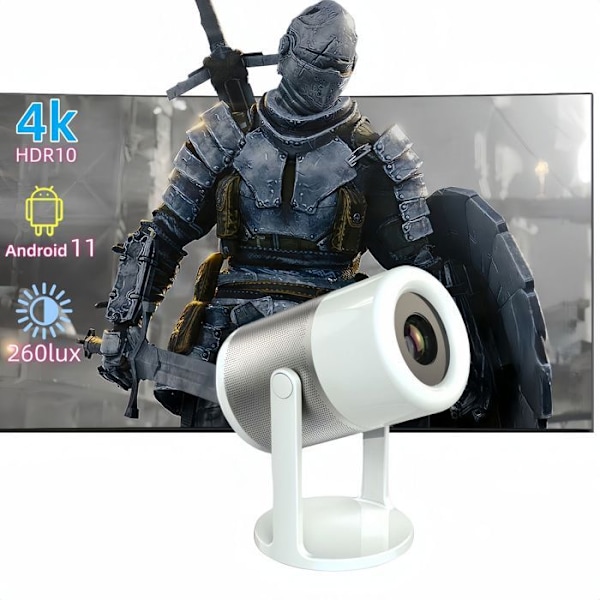 Mini Bärbar HD-projektor Android 11 270° Roterbar HIFI-högtalare Fjärrkontroll Wi-Fi 6 Bluetooth 150 ANSI Vit