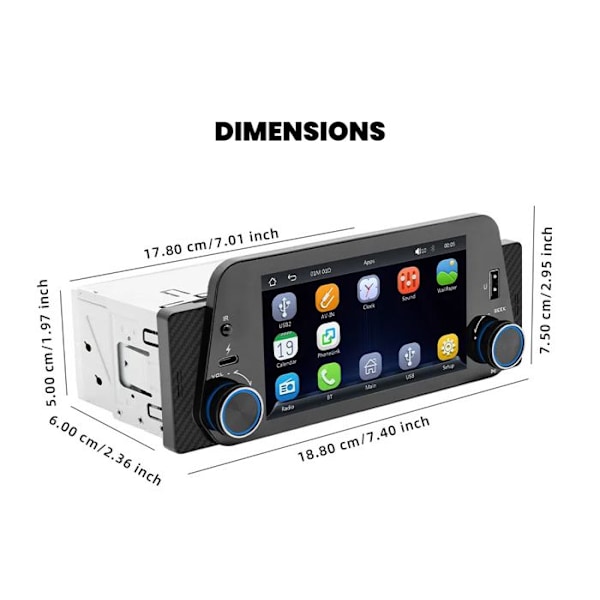 SWAREY Universal Carplay Bluetooth Bilradio med bakkamera 5 Tommer Touch Screen Mirror Link FM