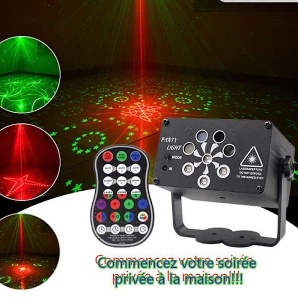 SWAREY Professional UV Disco Lights 8 Huller RGB Laser Blå Rød Grøn USB Scenelampe til fest, Halloween jul sort