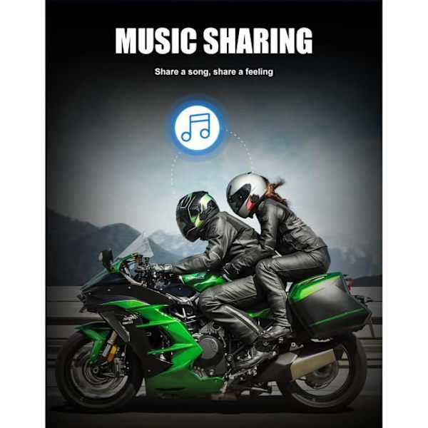 Bluetooth motorcykel walkie talkie, 6-personers motorcykel intercom bluetooth headset headsetutrustning - intercom avstånd 9600 meter Svart