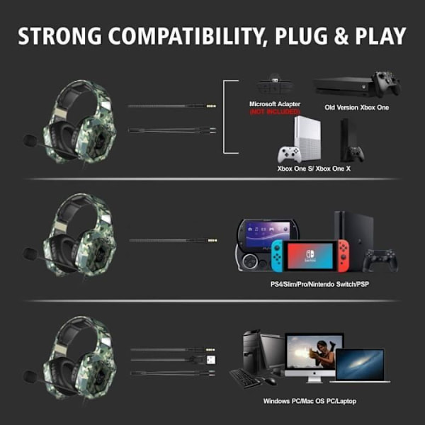 ONIKUMA K8 Gaming Headset för Nintendo Switch PS4 Xbox One - Kamouflage med mikrofon Vit