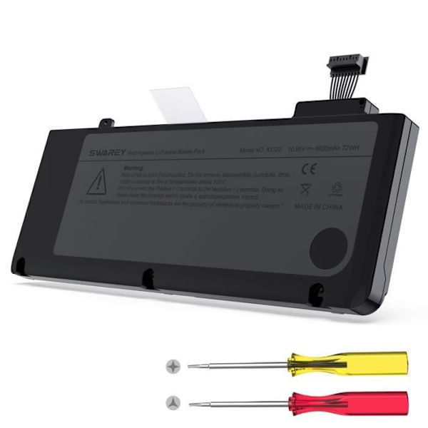 SWAREY erstatningsbatteri til bærbar computer 10,8V 6000mAh Kompatibel A1322 med Apple A1278 A1322 MB990LL/A MB991LL Svart