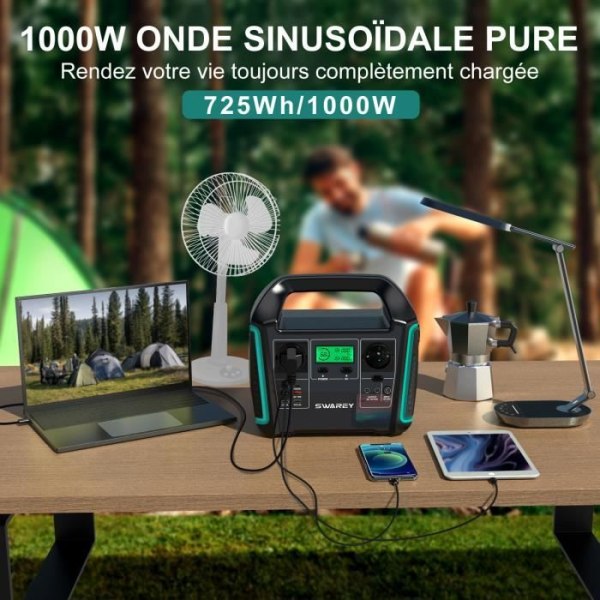 SWAREY Portable Solar Generator 1000W (1500W Peak) med 200W Solpanel High Power Generator 220V grön