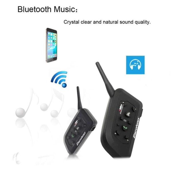 Excelvan V6 Bluetooth Motorcykel Intercom Set med 2 Intercom-högtalare Walkie Talkie Wireless Communication Headset 6 Riders Black