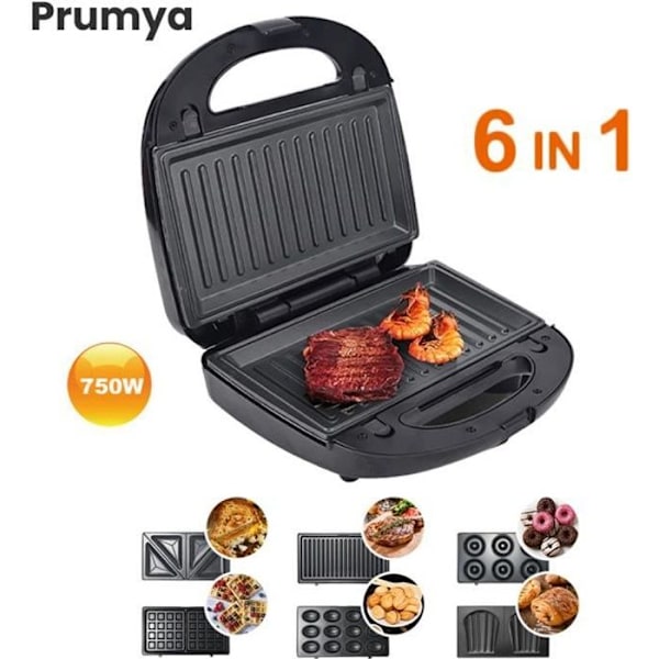 Multifunktionel Gaufrier PRUMYA - Croque Monsieur Gaufrier og Grill 6 i 1 - Madeleine Donuts - 750W nior