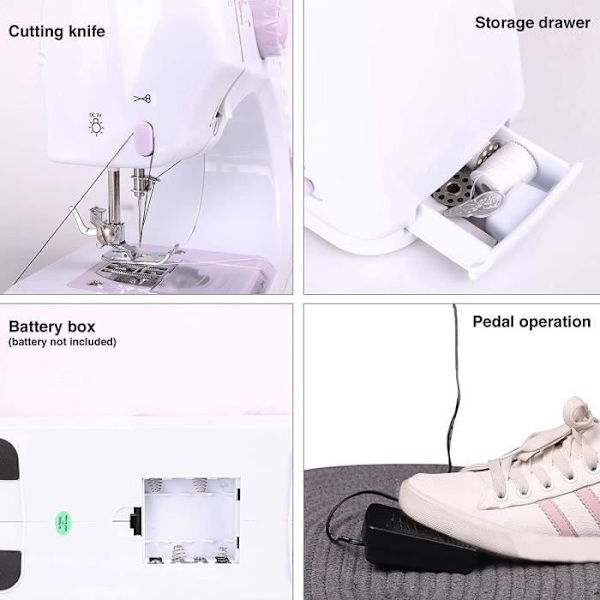 Elektrisk symaskin, mini bärbar symaskin, multifunktions symaskin med 12 trådsömmar