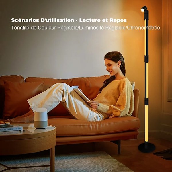SWAREY Gulvlampe Stue LED Ambient Light Bluetooth RGB Farve APP Kontrol Music Sync 135cm