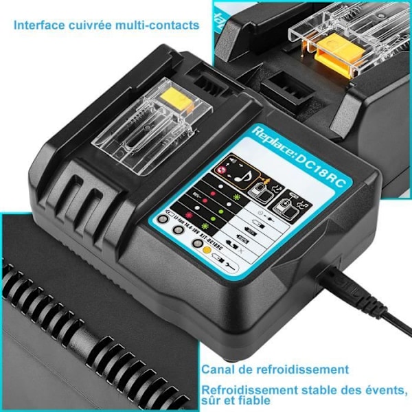 Udskiftningsoplader, Udskift batteri Hurtigoplader 14,4V/18V 3A til Makita DC18RC BL1850 elværktøj Svart