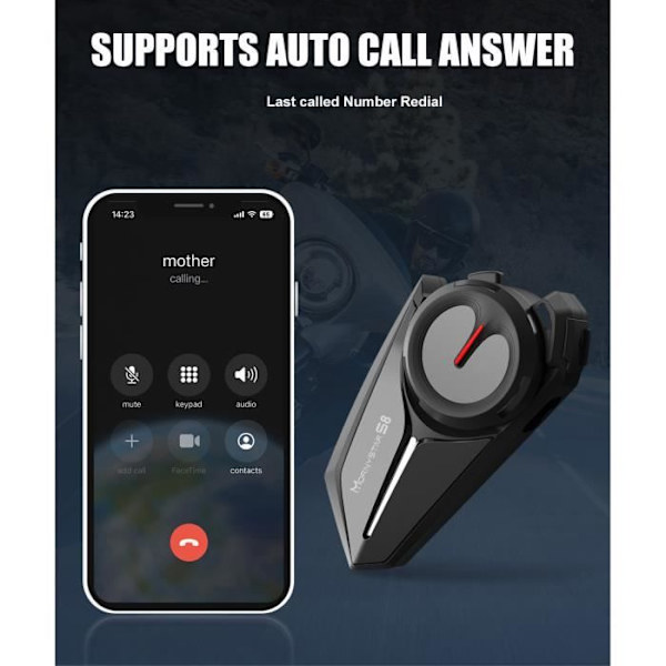 Bluetooth motorcykel walkie talkie, 6-personers motorcykel intercom bluetooth headset headsetutrustning - intercom avstånd 9600 meter Svart