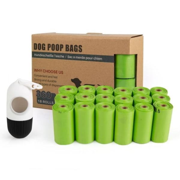 Set med 360 hundavfallspåsar med dispenser Resin Mix Bajspåse för hund/katt grön