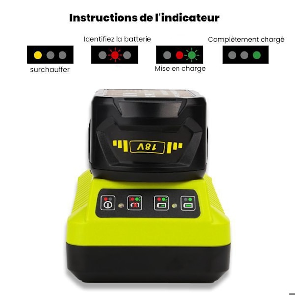 Pakke med 2 6,0 Ah batterier til RYOBI P108 One+ Lithium med 1 18V oplader Svart