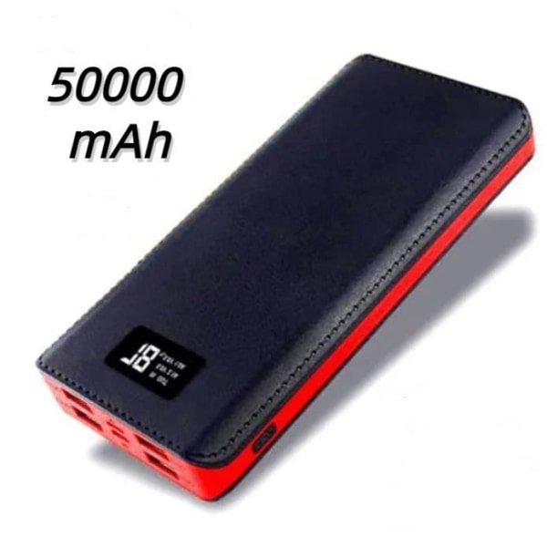 50000mAh Power Bank med LCD-skärm 4 USB-utgångar Bärbart batteri för alla telefoner - Svart + Röd