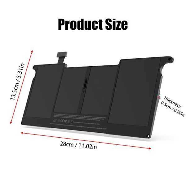 A1495 Laptop Batteri kompatibel med Macbook Air 11'' A1465 A1370 Midt 2011 2012 2013 Tidlig 2014 Svart