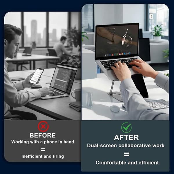 Bærbar Computer Støtte med Telefonholder 2-i-1, Tablet og Smartphone – Ajoureret Version – Sølv