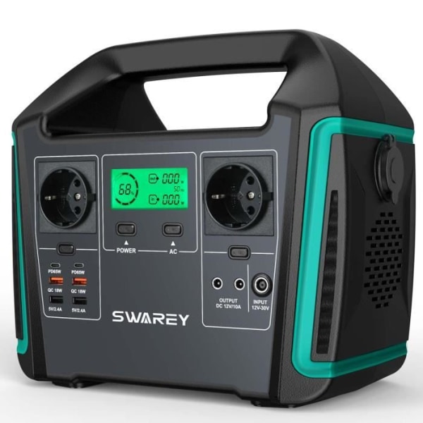 SWAREY 1000W bärbar elektrisk generator med hopfällbara solpaneler 100W solgenerator Extra lång drifttid Grön