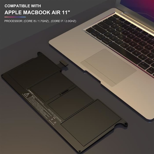 A1406 Erstatningsbatteri til bærbar computer - 7,6V/4950mAh, Kompatibel med Apple A1406 A1465 A1495 A1370 (mid-2011) Svart