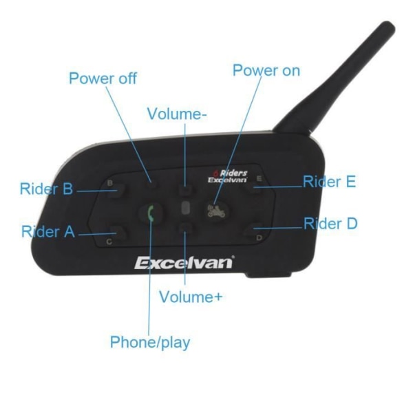 Excelvan V6 Bluetooth Motorcykel Intercom Set med 2 Intercom-högtalare Walkie Talkie Wireless Communication Headset 6 Riders Black