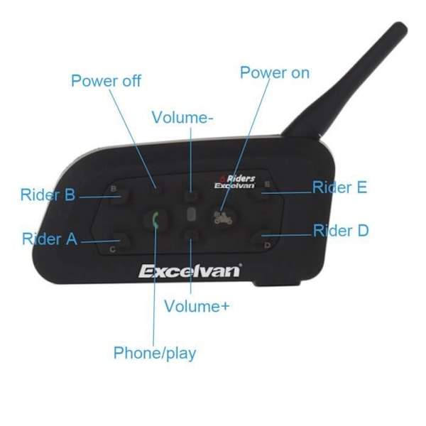 Excelvan V6 Bluetooth Motorcykel Intercom Set med 2 Intercom-högtalare Walkie Talkie Wireless Communication Headset 6 Riders Black Sort