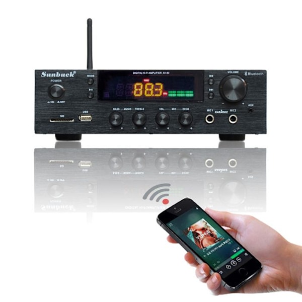 HIFI Bluetooth Forstærker 360W 220V Lydeffektforstærker BT Stereo USB SD FM Sort