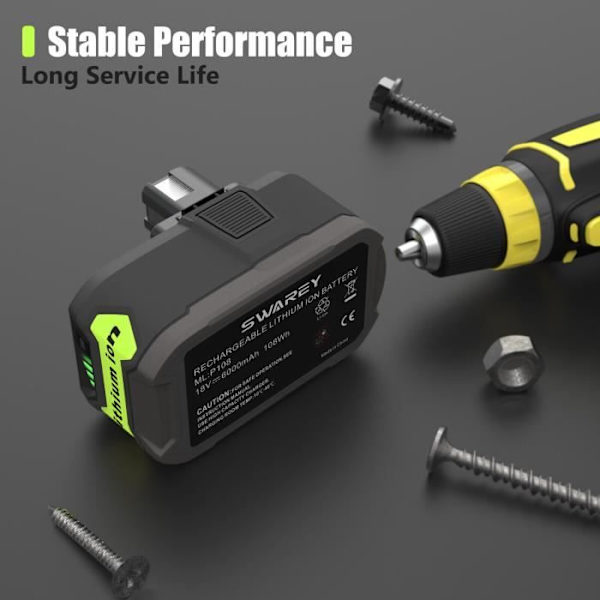 2 STK batteri 6.0Ah kompatibel Ryobi one 18V Lithium-ion P108 grön