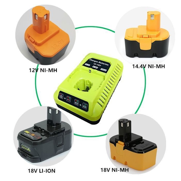 Paket med 2 6,0 Ah batterier för RYOBI P108 One+ Lithium med 1 18V laddare Svart