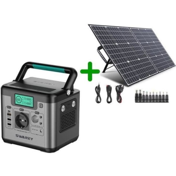 SWAREY 220V 518Wh Bärbar Solar Generator med 100W hopfällbar solpanel, Resebackup Power Kit grå