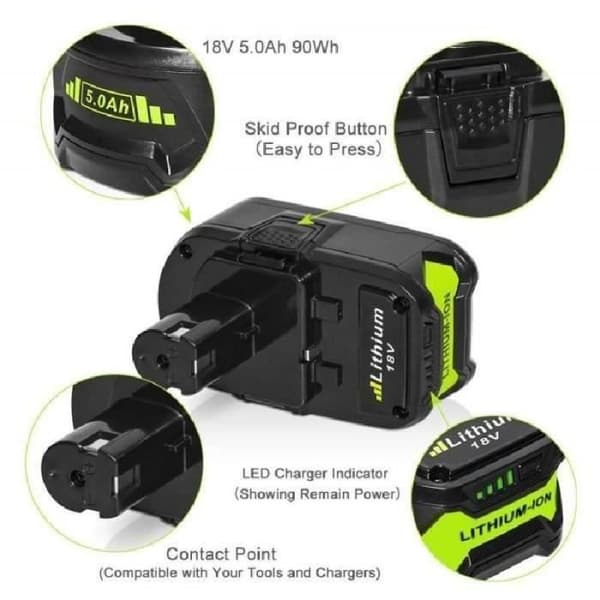 Batteri - P108 - 18V - 5Ah - Li‑ion Pack 2 stycken kompatibel med Ryobi ONE+