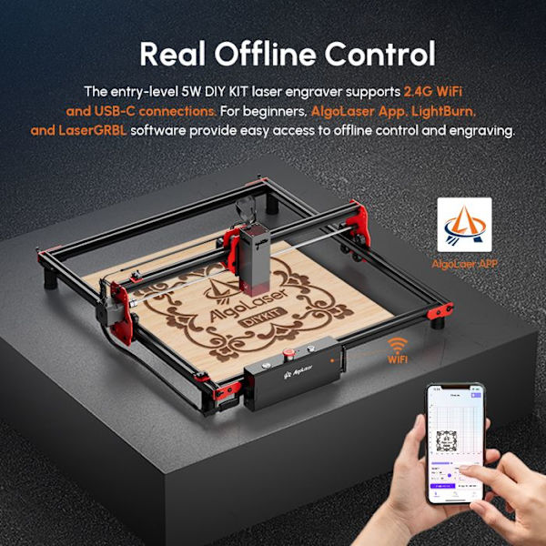 AlgoLaser Laser Engraver 5W skæremaskine APP Support Android/iOS/Windows/Mac OS 400*400mm
