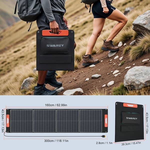 SWAREY Bärbar Elektrisk Generator 300W med Fällbara Solpaneler 4 paneler 220V Utgång AC/USB/Typ-C/QC 3.0