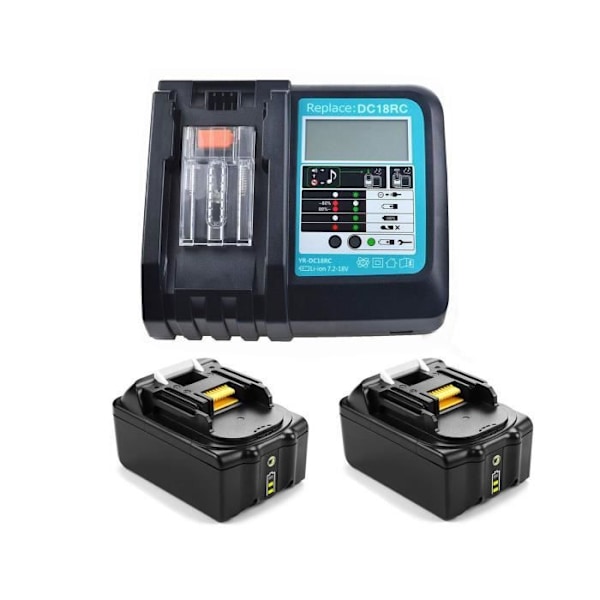 2X 18V 5.0Ah batteri til Makita 18V batteri BL1860B BL1860 BL1850B BL1850 BL1840 BL1830B BL1820 med DC18RC oplader til Makita Svart