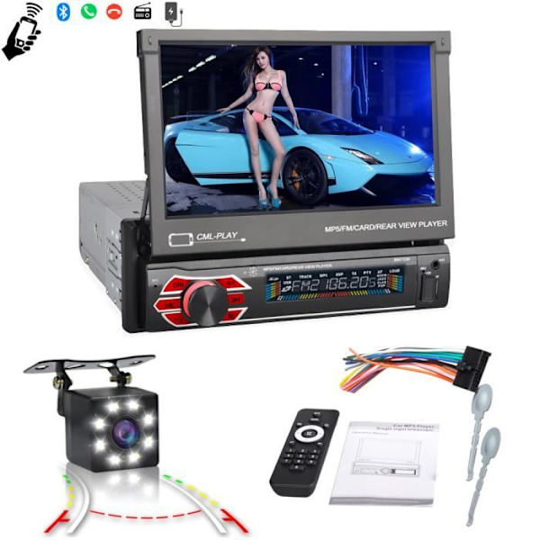 SWAREY Bilradio Bluetooth Stereo MP5 Navigation 7'' HD FM Radio Smart Voice med bakkamera