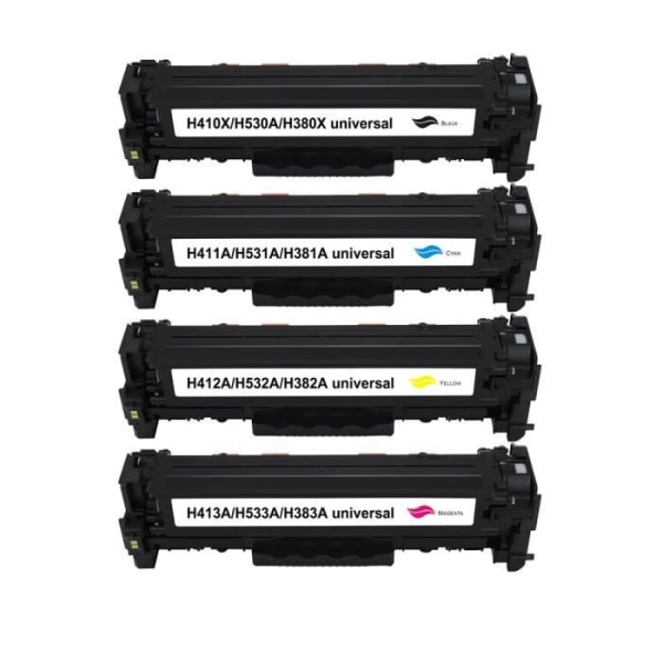 4 standard tonerpatroner, en hver til magenta, cyan, sort og gul