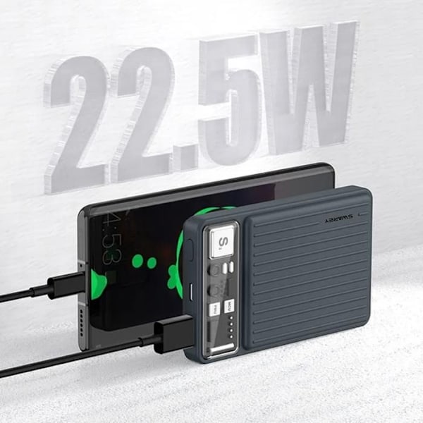 SWAREY eksternt batteri 10000mAh Hurtigopladning Power Bank 22,5W USB-A USB-C Grå